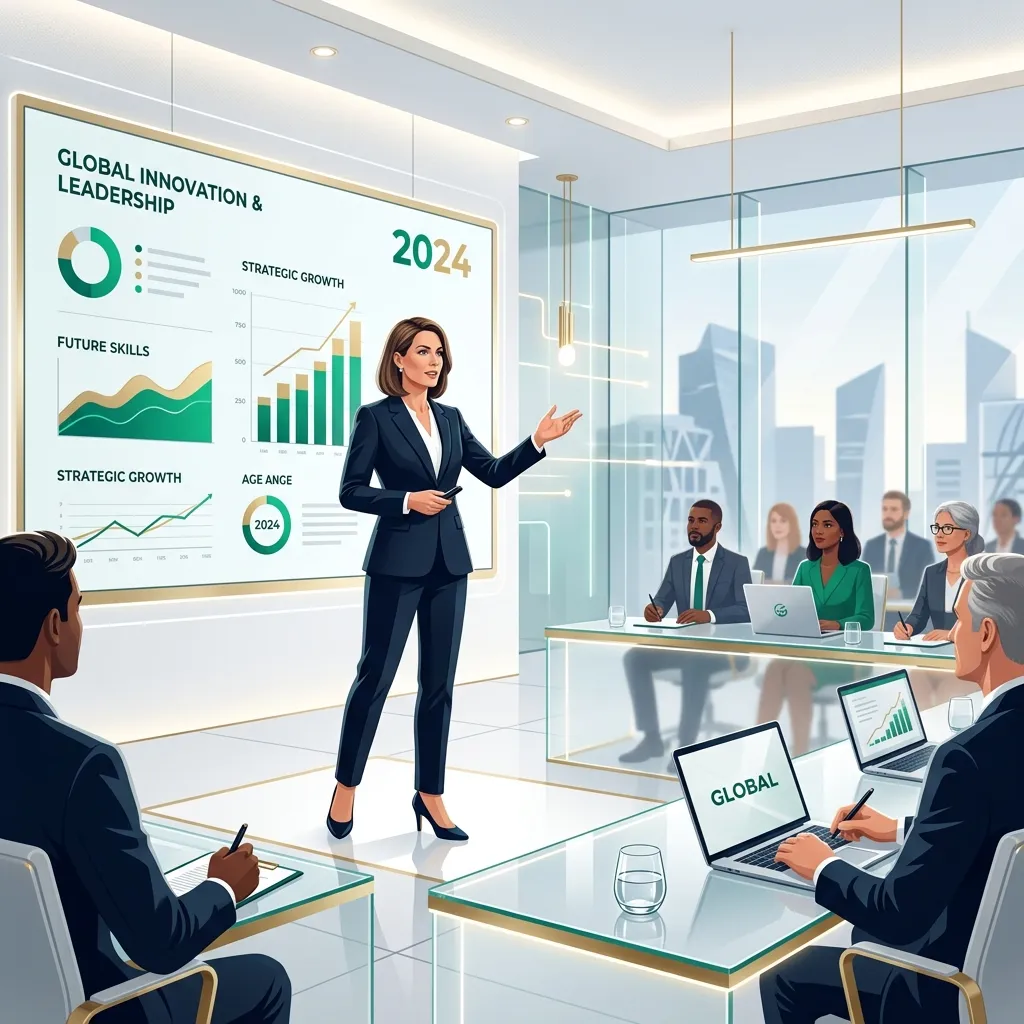 A confident executive leading a presentation in a modern boardroom